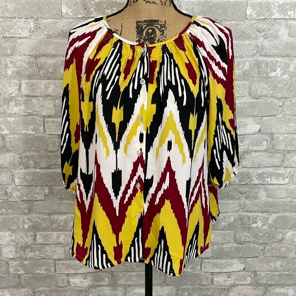 M by Shakara Ikat Print Button Down Blouse